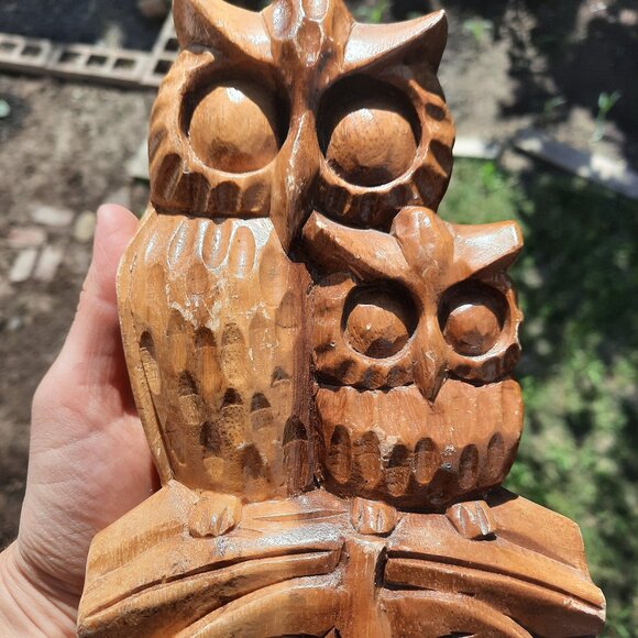 Other - Unique Carved Wood Owl and Baby On Branch Figurine Rustic Artisan Vintage